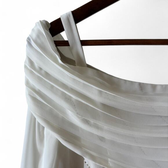 Vintage JR Nites by Carol Lin White Beaded Off Shoulder Chiffon Top 14 - Picture 4 of 7